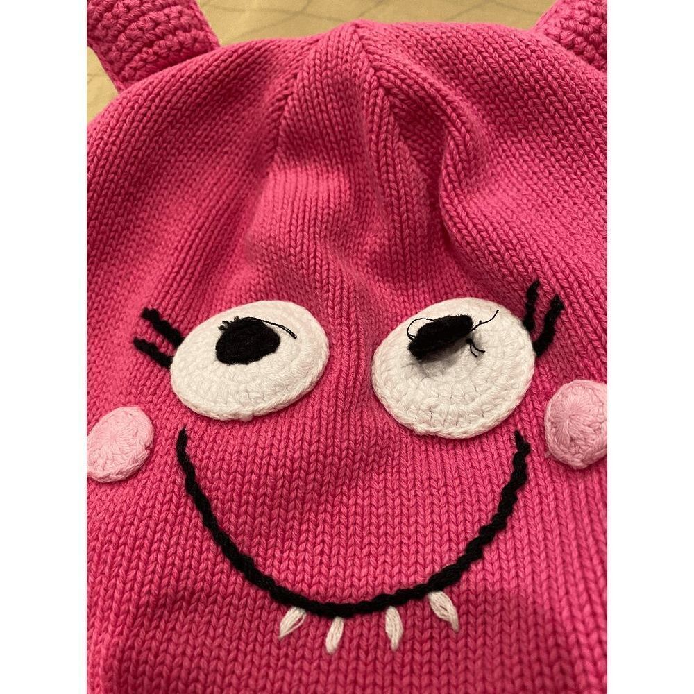 Hanna Andersson Girls Hat Knit Cap Funny pink Monster Tassels Size Large - Picture 5 of 8